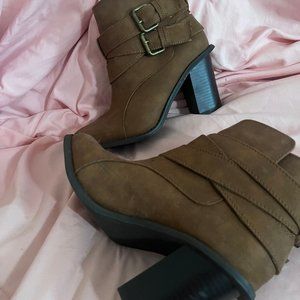 Women's Faux Leather Ankle Boots, Buckle Decor Western Cowgirl Heels